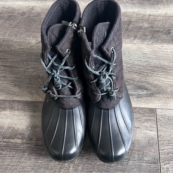 Sperry Saltwater Nylon Quilted Shaft Duck Boots Black Size 8 - Picture 2 of 11